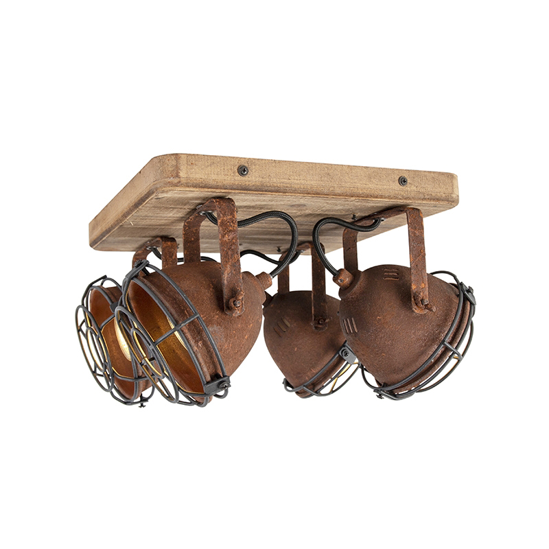 Smart Spot Rust Brown with Wood Incl. 4 WiFi GU10 - Gina