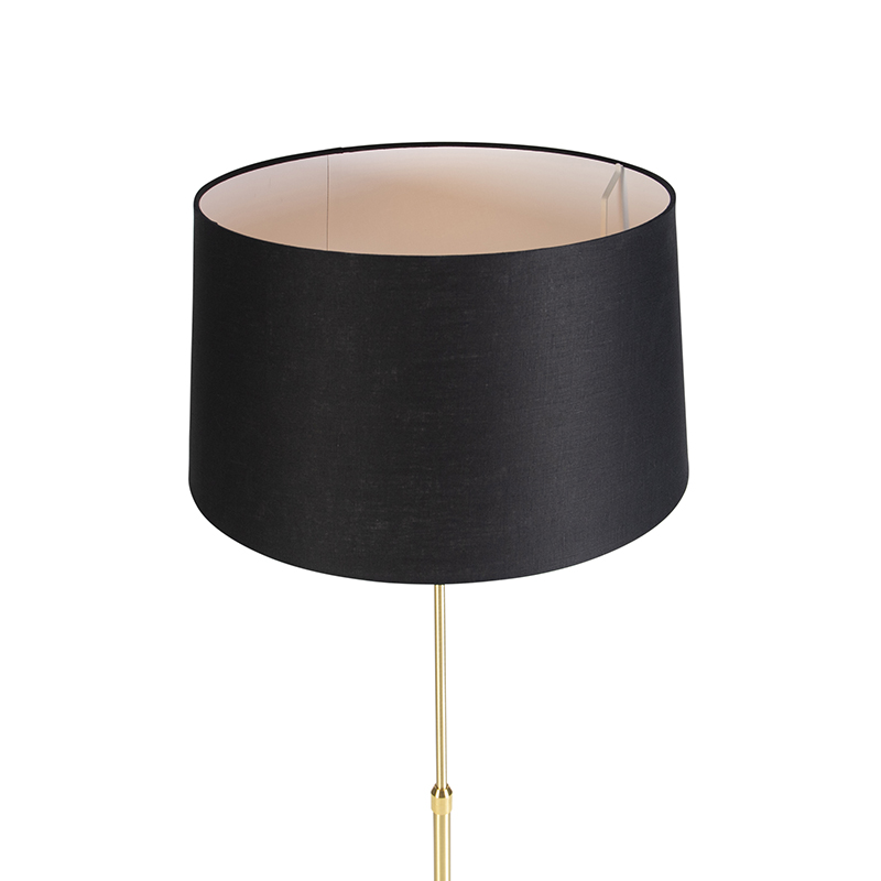Stehleuchte gold / messing mit Lampenschirm Leinen schwarz 45 cm - Parte