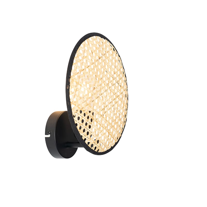 Rustic Wall Light Black with Rattan 25 cm - Kata