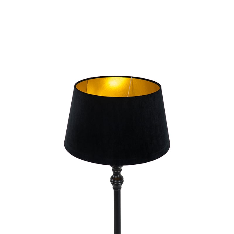 Lampadaire avec abat-jour de 45 cm noir avec intérieur doré - Classico