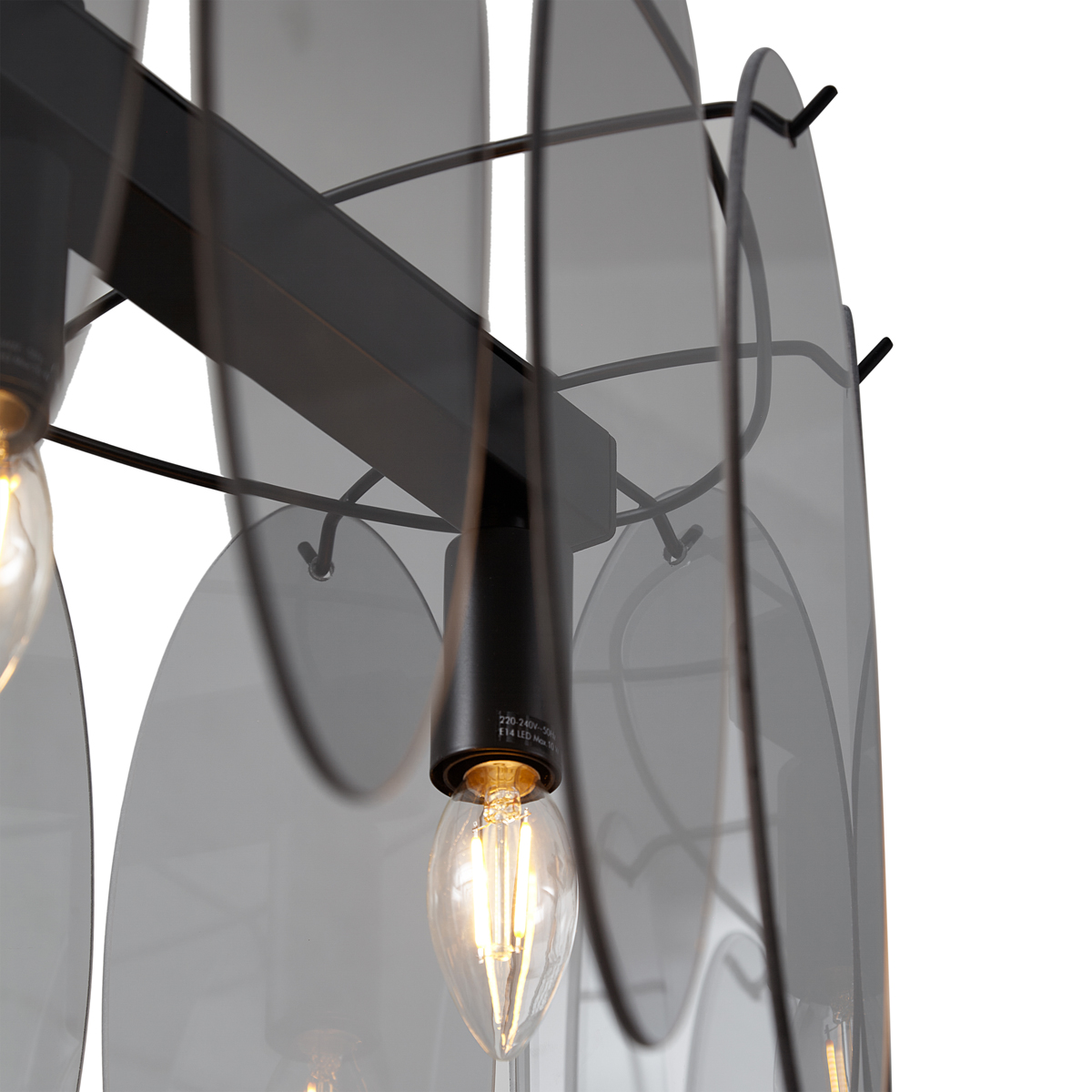 Lámpara colgante de diseño negra con cristal ahumado ovalado de 5 luces - Mochan