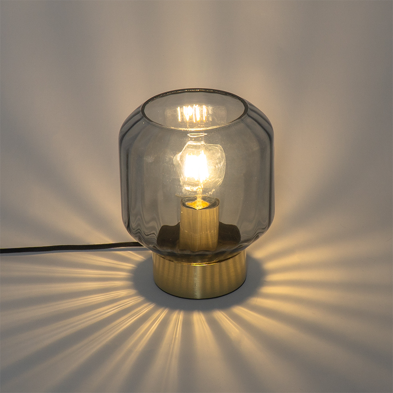 Modern Table Lamp Brass with Smoke Glass - Stiklo