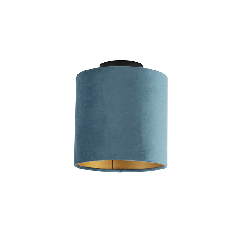 Ceiling Light With Velours Shade Blue with Gold 20 cm - Combi Black