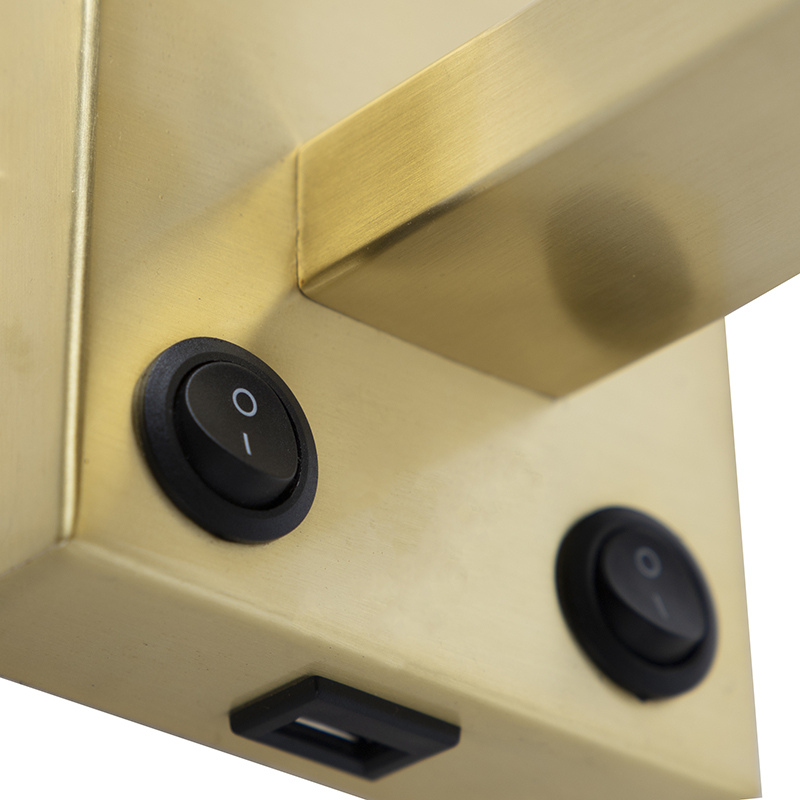 Applique da parete dorata USB con paralume bianco - Brescia Combi