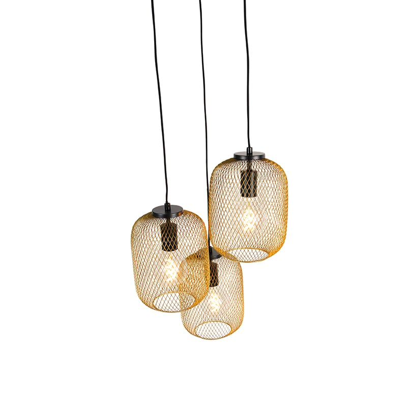 Art Deco hanging lamp gold 45 cm 3-light - Bliss Mesh