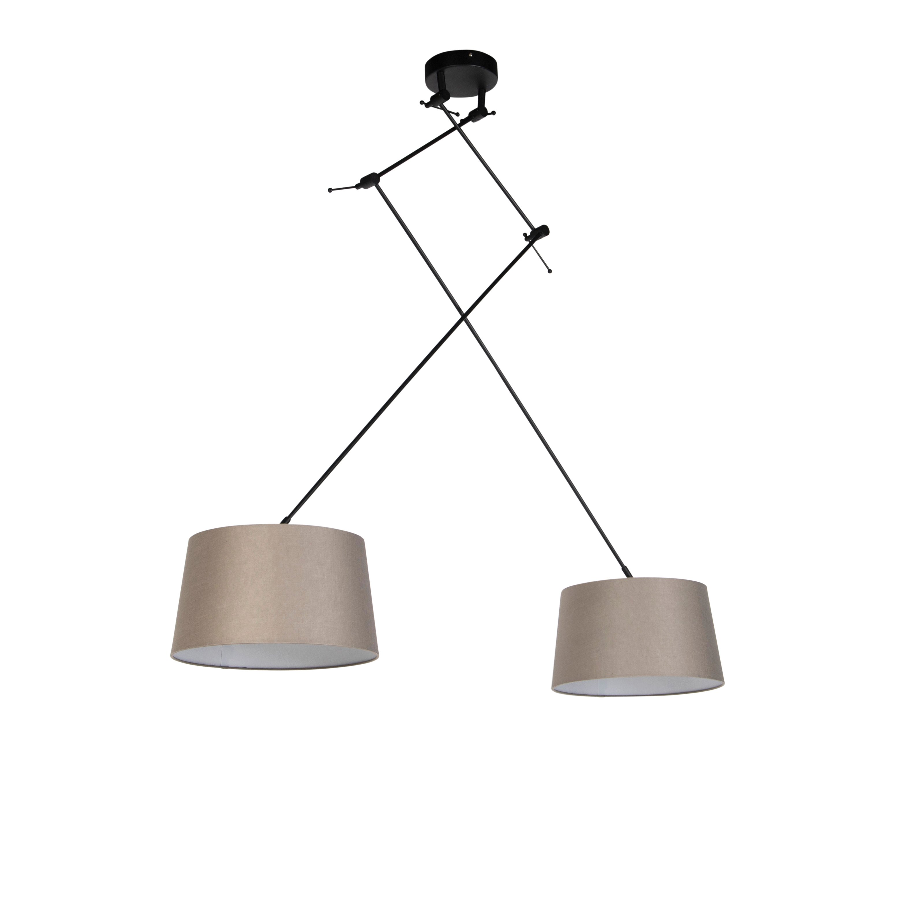 Lámpara colgante negra con pantallas de lino color topo 35 cm 2 luces - Blitz