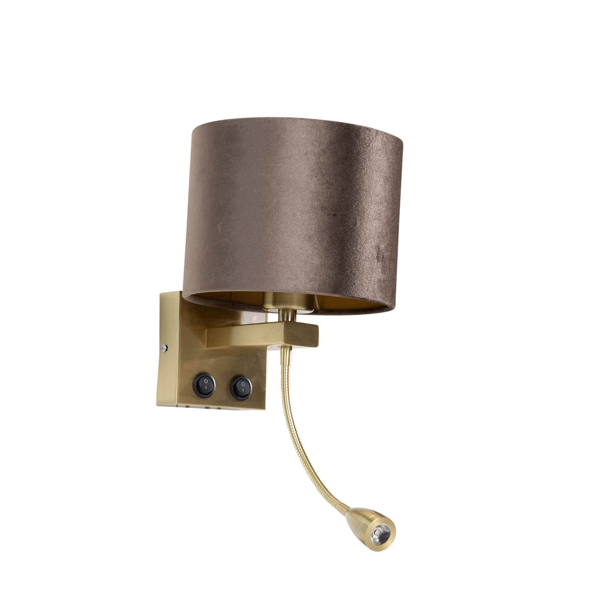 Lámpara de pared bronce con pantalla de terciopelo marrón 18cm - Brescia
