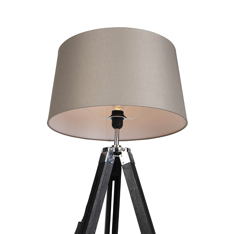 Stehleuchte schwarz mit taupe Leinenschirm 45 cm - Tripod
