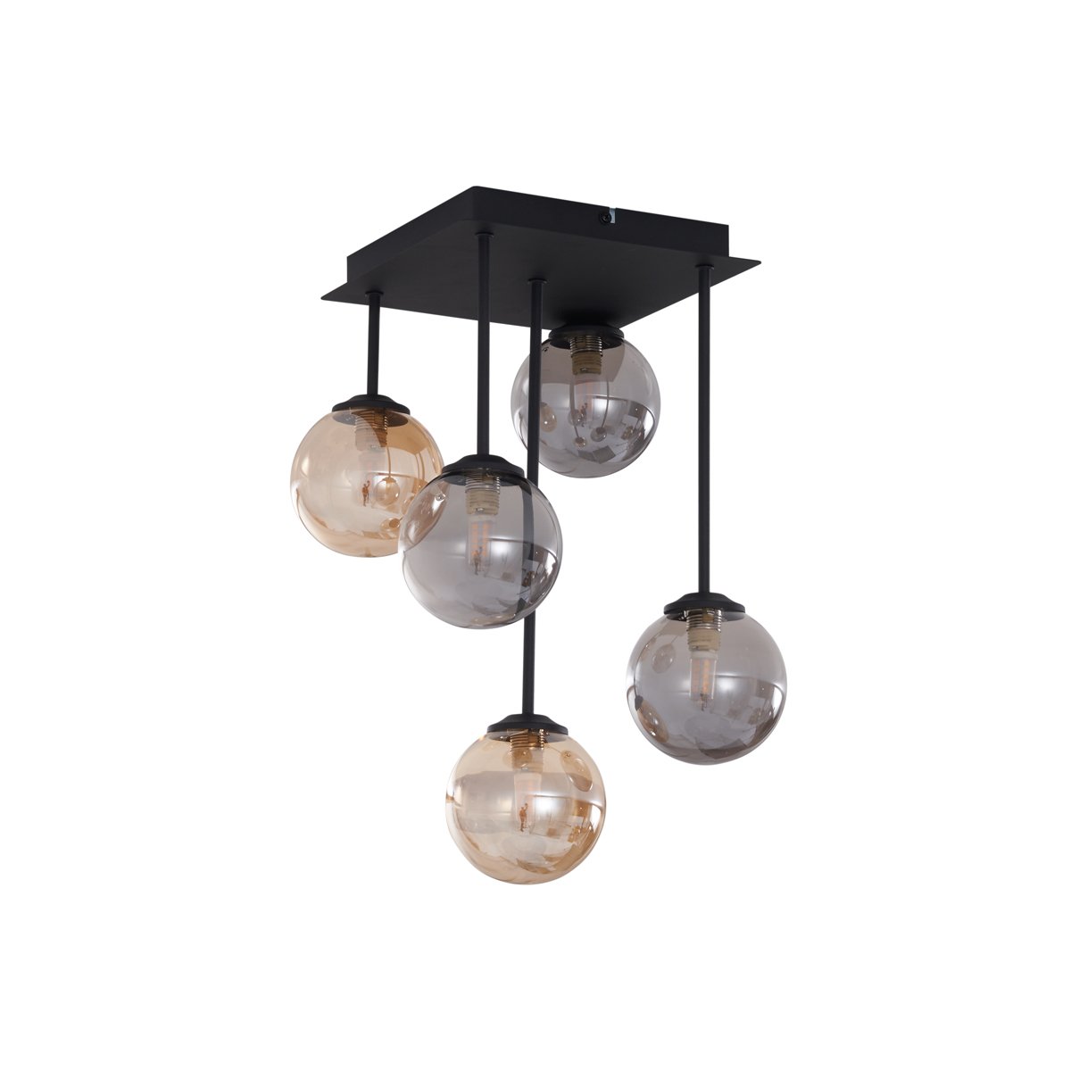 Modern Ceiling Light Black with Amber and Smoke Glass 5-Lights - Athens