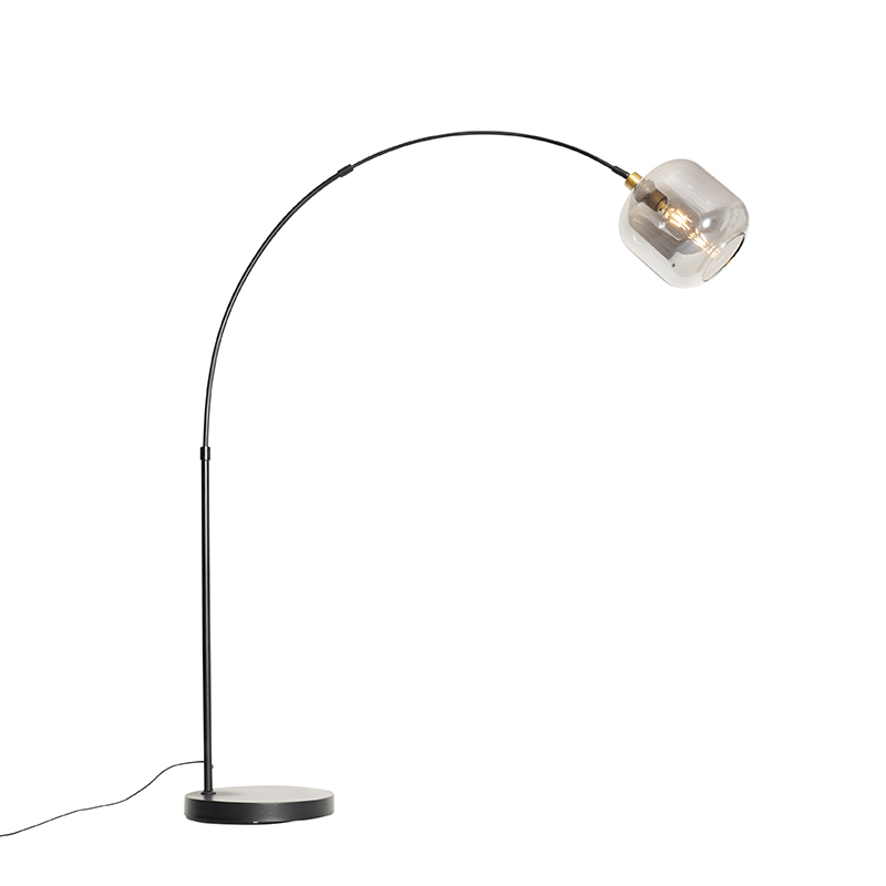 Lampada ad arco Smart nera con vetro oro e fumé incl. WiFi G95 - Zuzanna