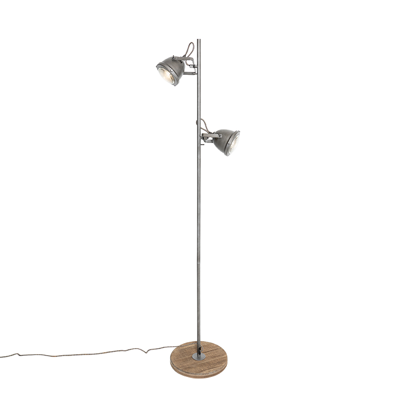 Lampadaire industriel en acier et bois 2 lumières - Emado