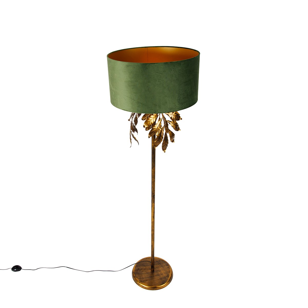 Lámpara de pie vintage oro antiguo con pantalla verde - Linden