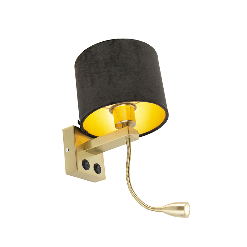 Lampada da parete moderna in ottone con paralume in velluto nero - Brescia