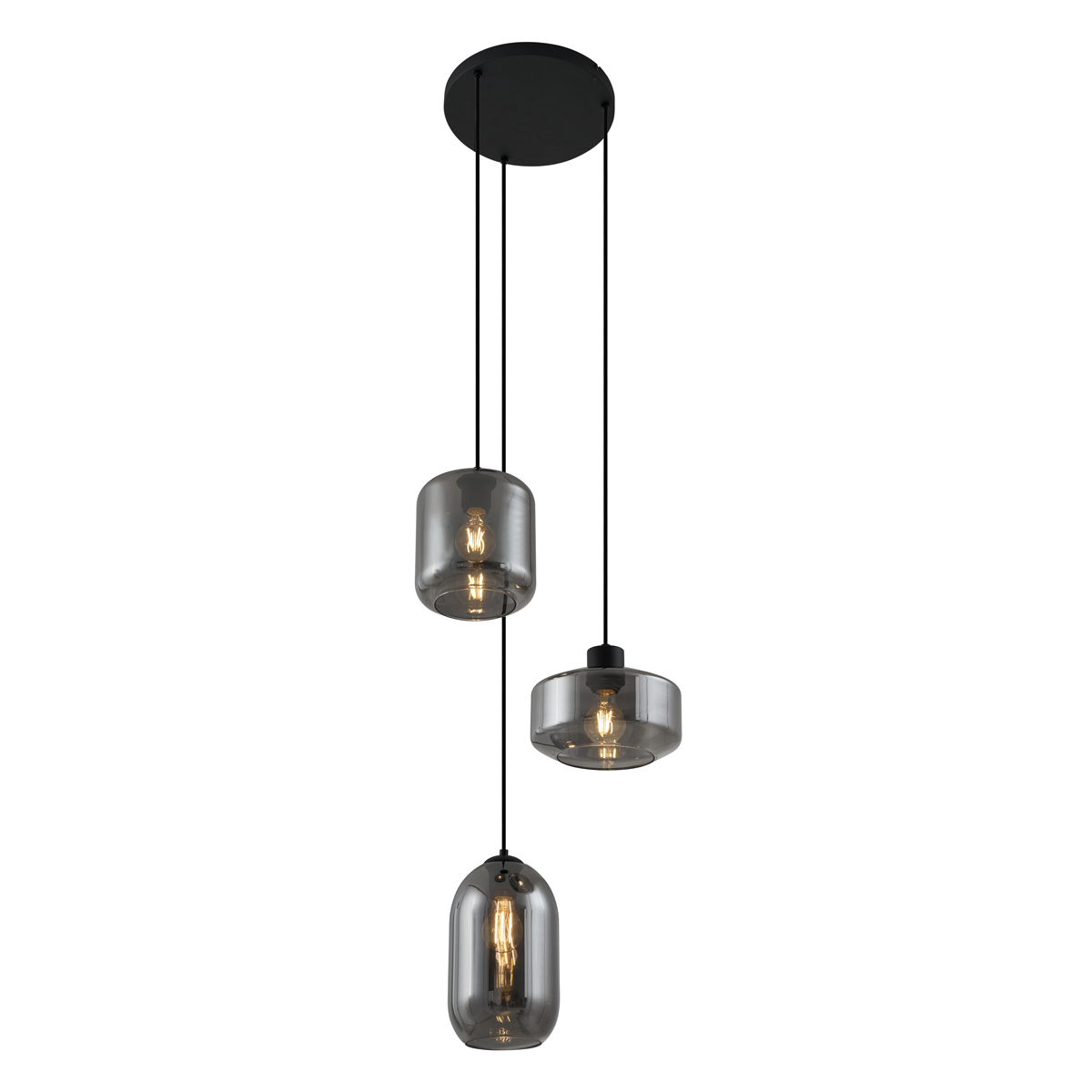 Suspension moderne noire avec verre fumé 3 lumières - Sheena