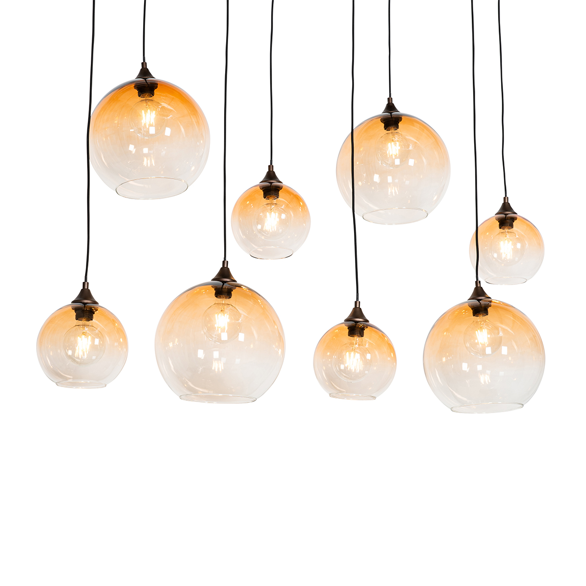 Suspension intelligente bronze foncé avec verre ambré 8 lumières avec 8 Wifi G95 inclus - Sandra