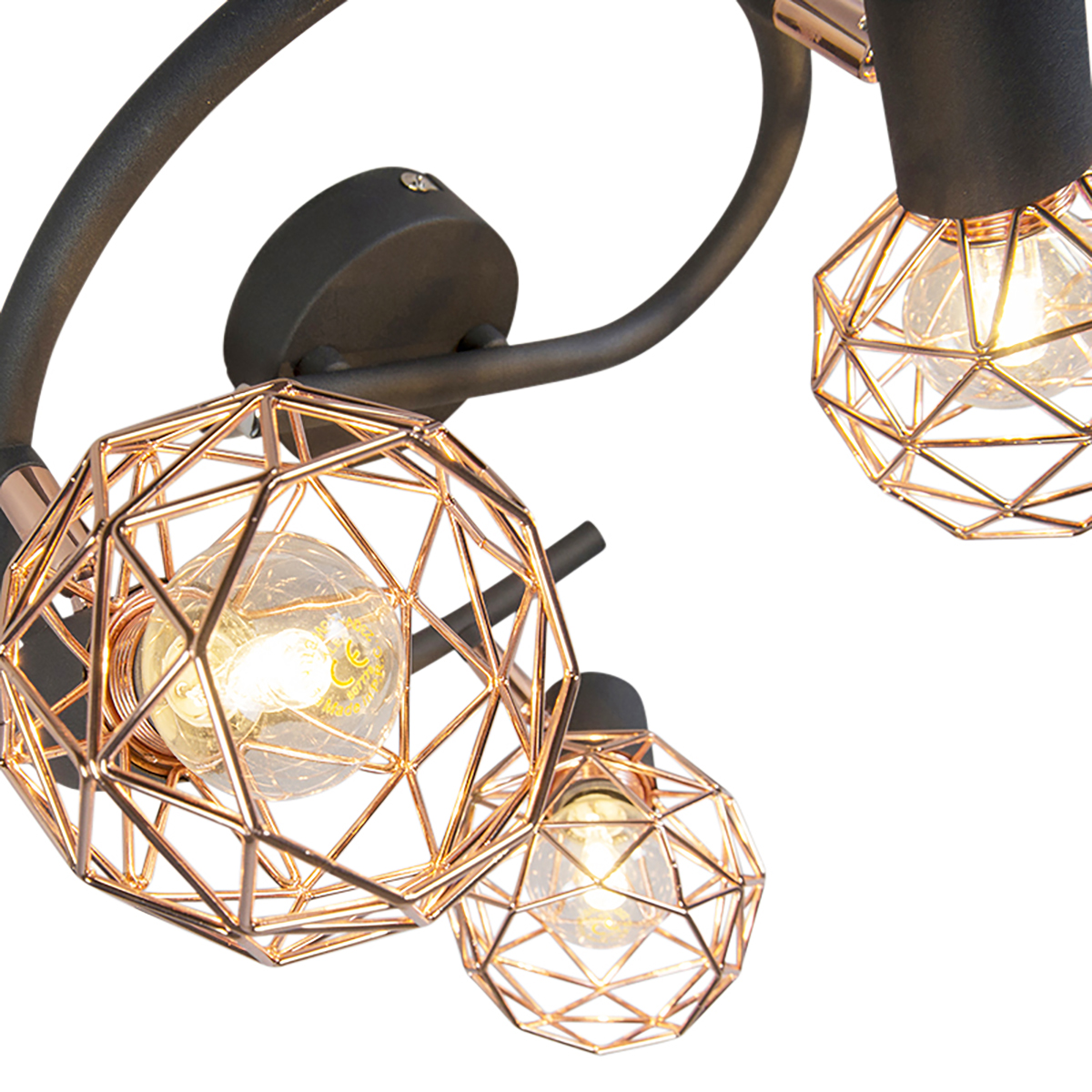 Foco moderno negro con cobre 3 luces - Mesh