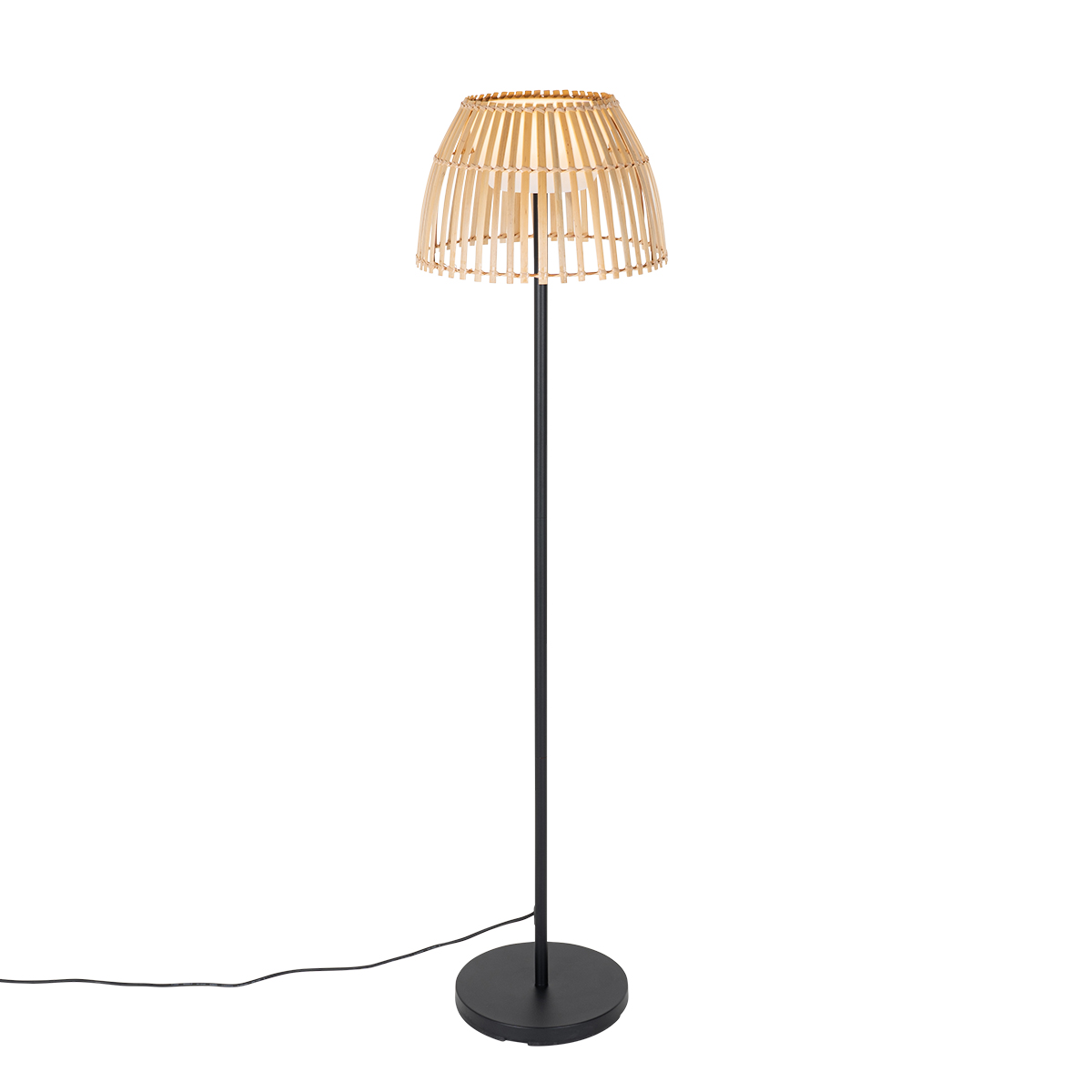 Lámpara de pie de exterior rústica negra con bambú con LED - Kaiser