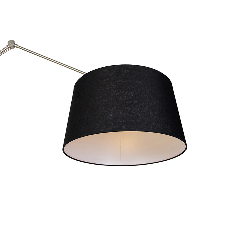 Lampadaire moderne en acier avec abat-jour en lin noir 45 cm - Editor