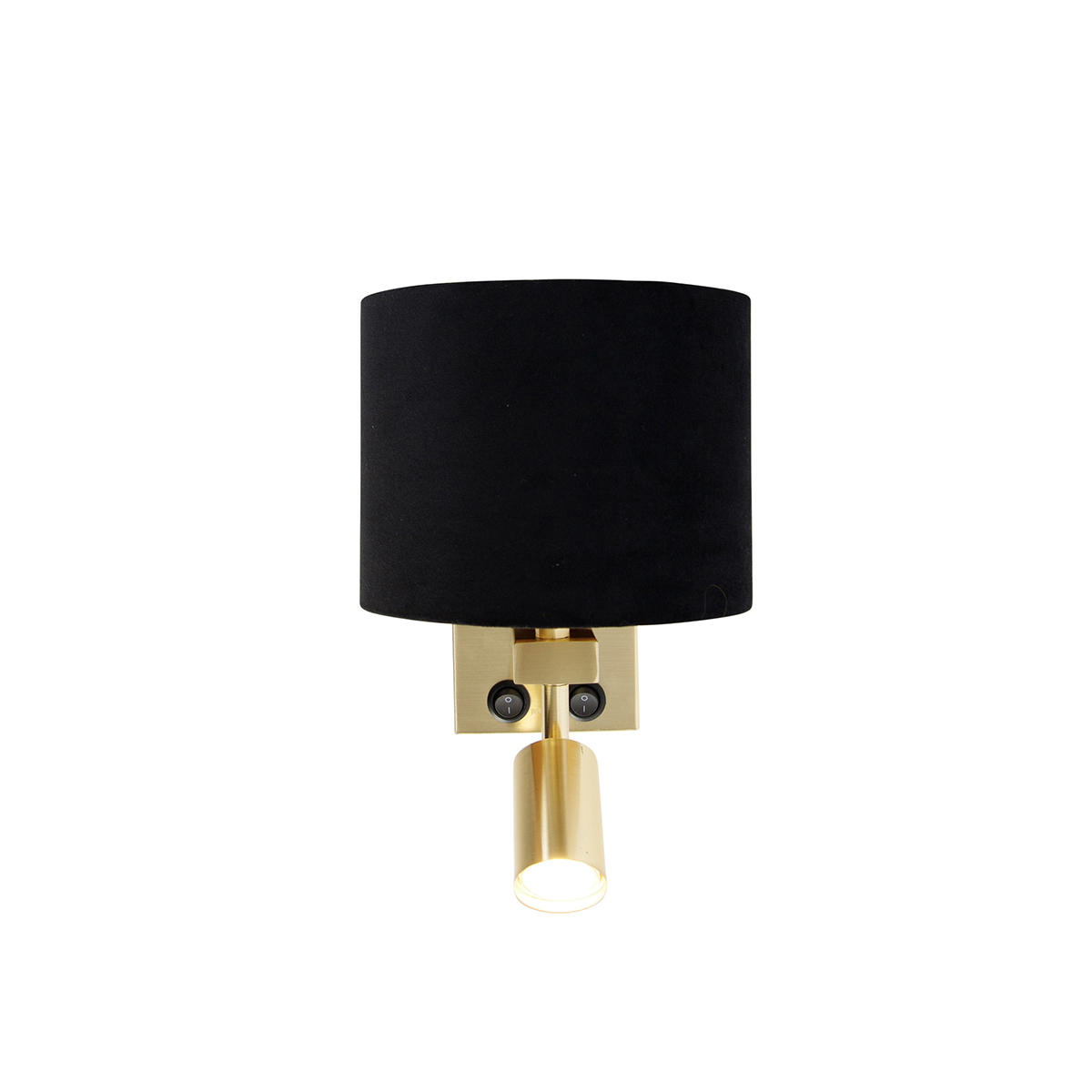 Lámpara de pared de latón con luz de lectura y pantalla de 18 cm negra - Brescia