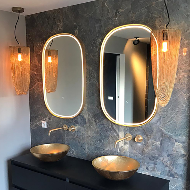 Bathroom mirror gold incl. LED with touch dimmer oval Miral