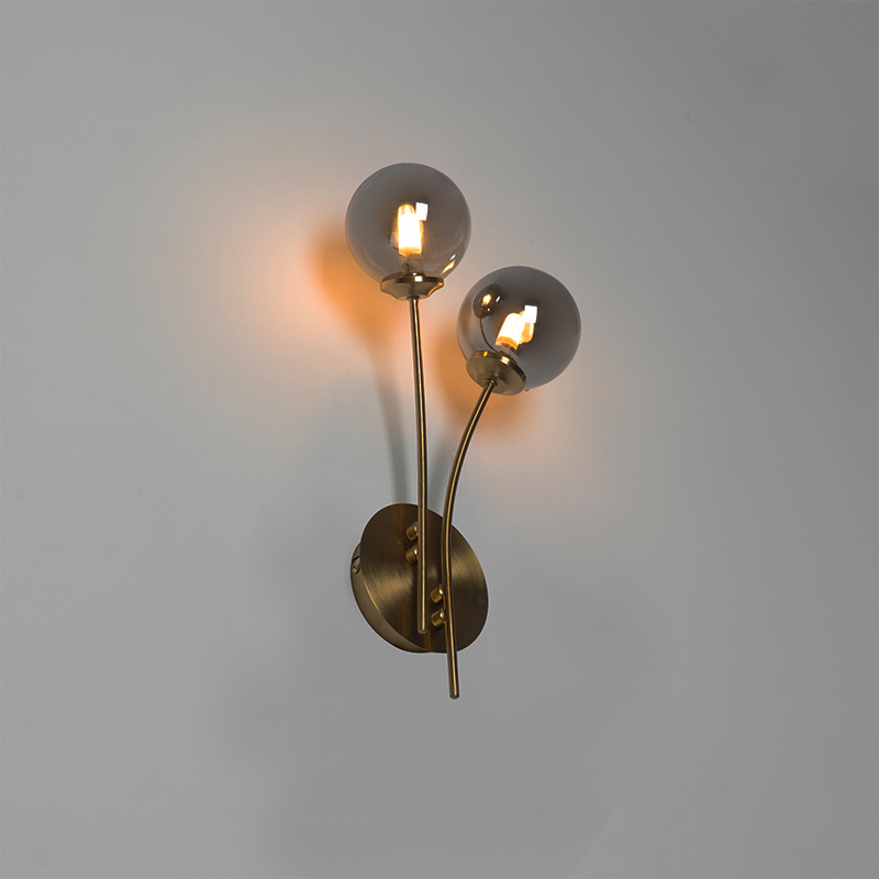 Moderne Wandleuchte Gold 2-Licht mit Rauchglas - Athen