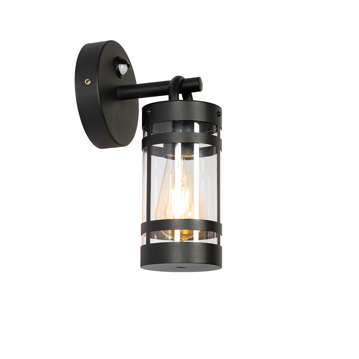 Lámpara de pared exterior negra IP44 con sensor de movimiento - Ruben