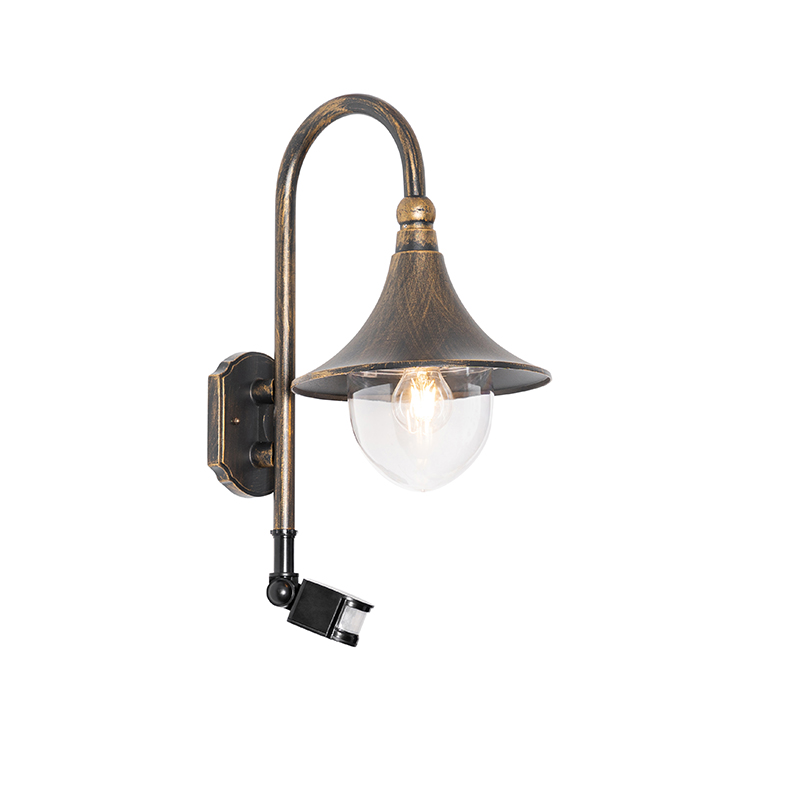 Aplique de pared para exteriores oro antiguo con sensor de movimiento IP44 - Daphne