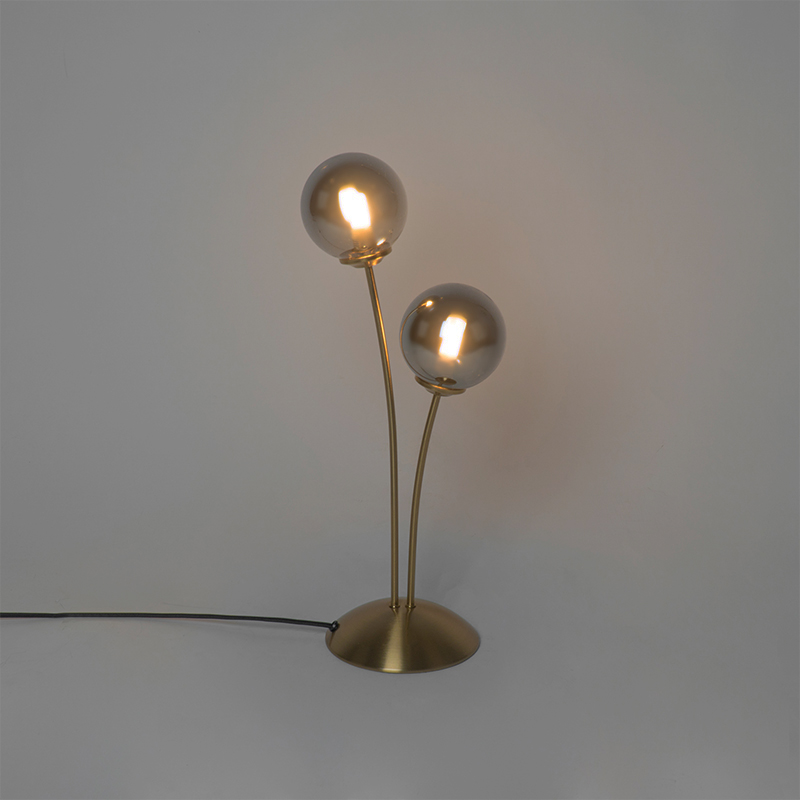 Modern Table Lamp Gold 2-Light with Smoke Glass - Athens