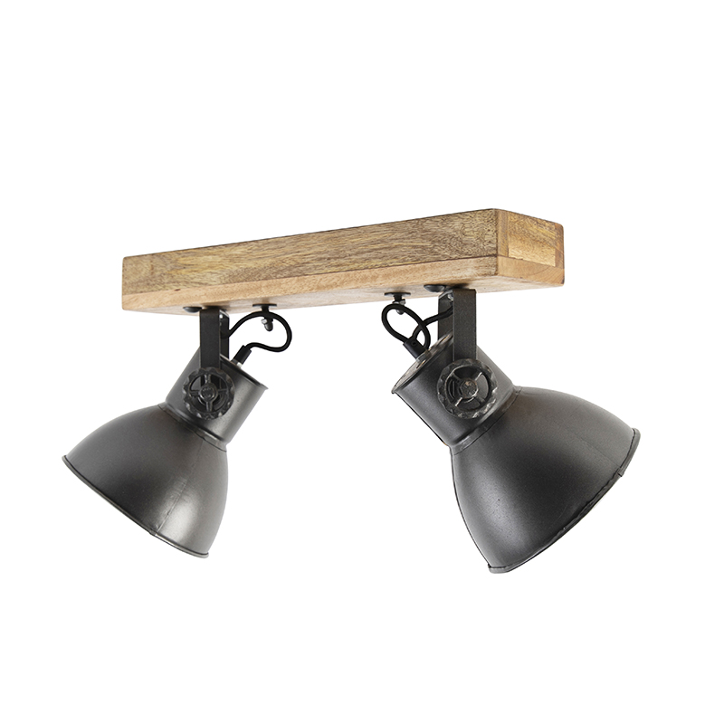 Faretto industriale grigio scuro con legno di mango 2 luci - Mangoes