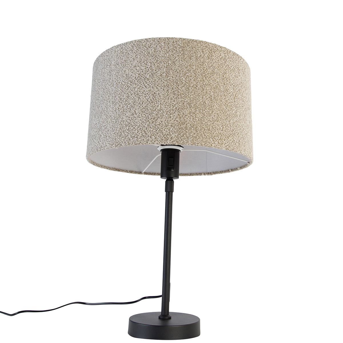 QAZQA Lampada da tavolo con paralume parte boucle - Design -  Acciaio,Tessuto - Nero/Taupe - Tondo Max. 1 x Watt