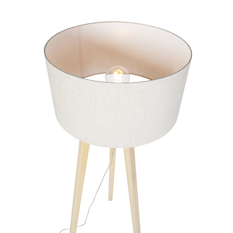 Lampada da terra a treppiede in legno con paralume in tessuto effetto pepe 50 cm - Puros
