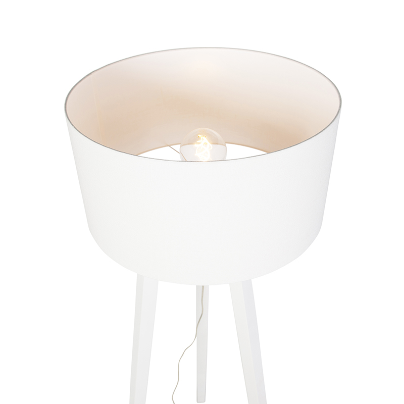 Lámpara de pie trípode madera blanca con pantalla blanca 50 cm - Puros