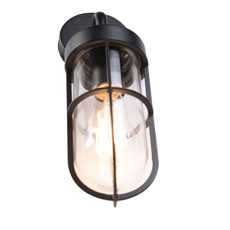 Country Wandleuchte schwarz mit Glas - Elza