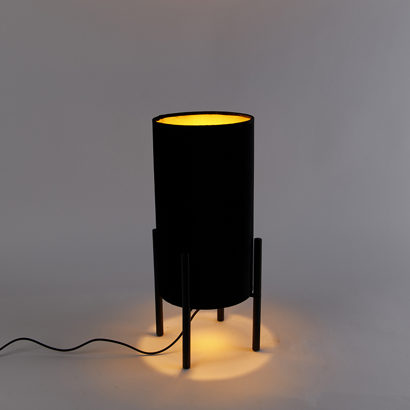 Modern Table Lamp Black with Velvet Black Lampshade - Rich