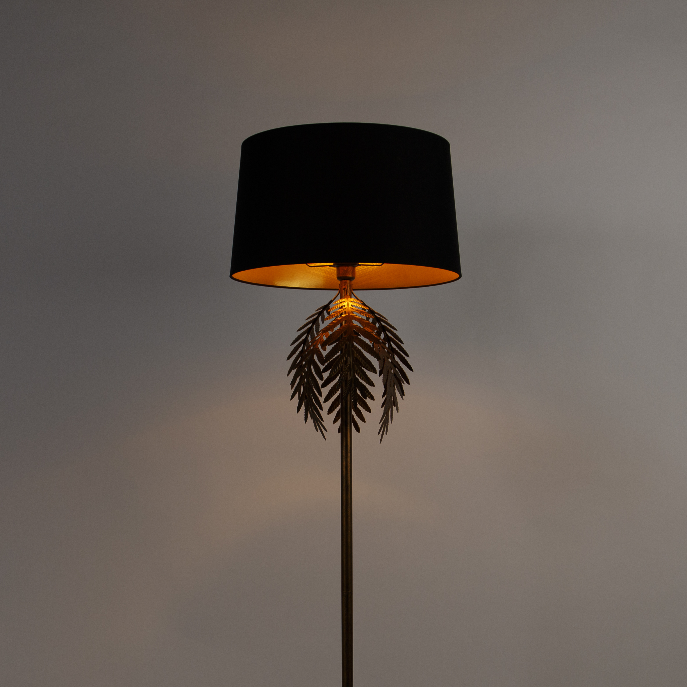 Floor Lamp Gold 145 cm with Black Cotton Lampshade 50 cm - Botanica
