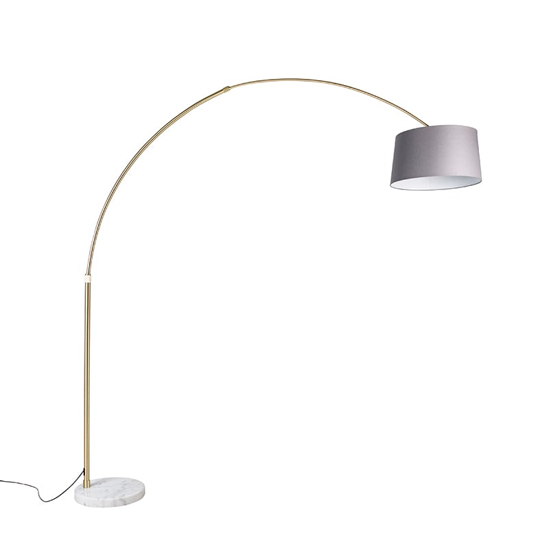 QAZQA Lampada da terra con paralume xxl - Moderno - Lino,Acciaio,Tessuto -  Grigio/Bianco/Oro/Ottone - Oblungo Max. 1 x Watt