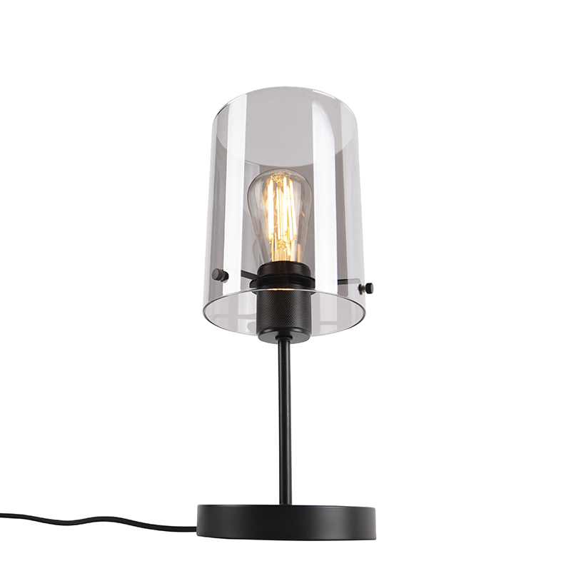 Design Tischlampe schwarz mit Rauchglas auf Standard - Kuppel