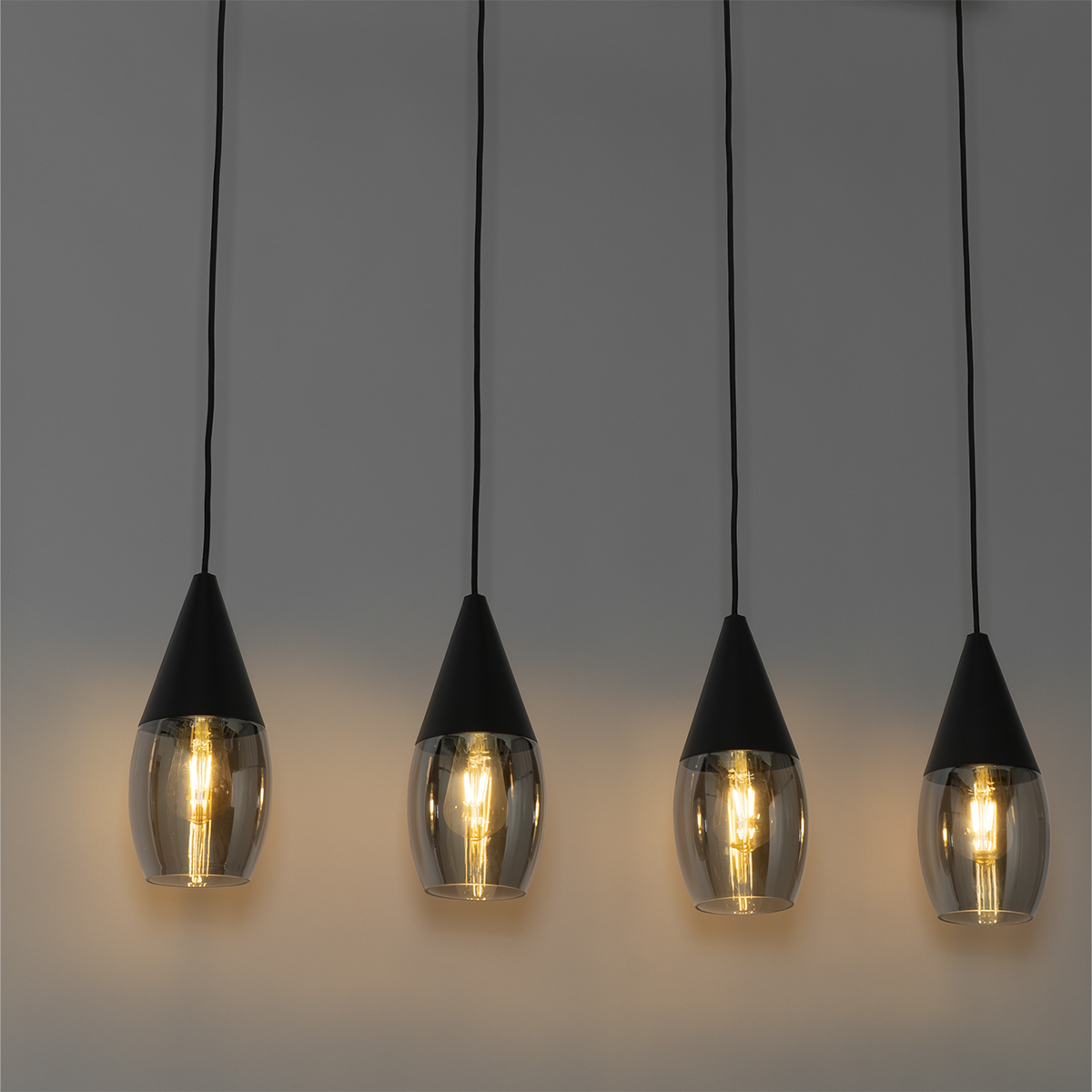 Qazqa Dome Pendelleuchte Schwarz, 4-flammig Mit Rauchglas – Höhenverstellbar, Dimmbar, Für E27 LED, 230V