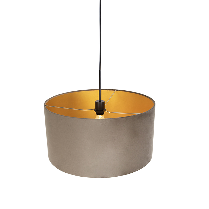Suspension avec abat-jour en velours taupe et or 50 cm - Combi