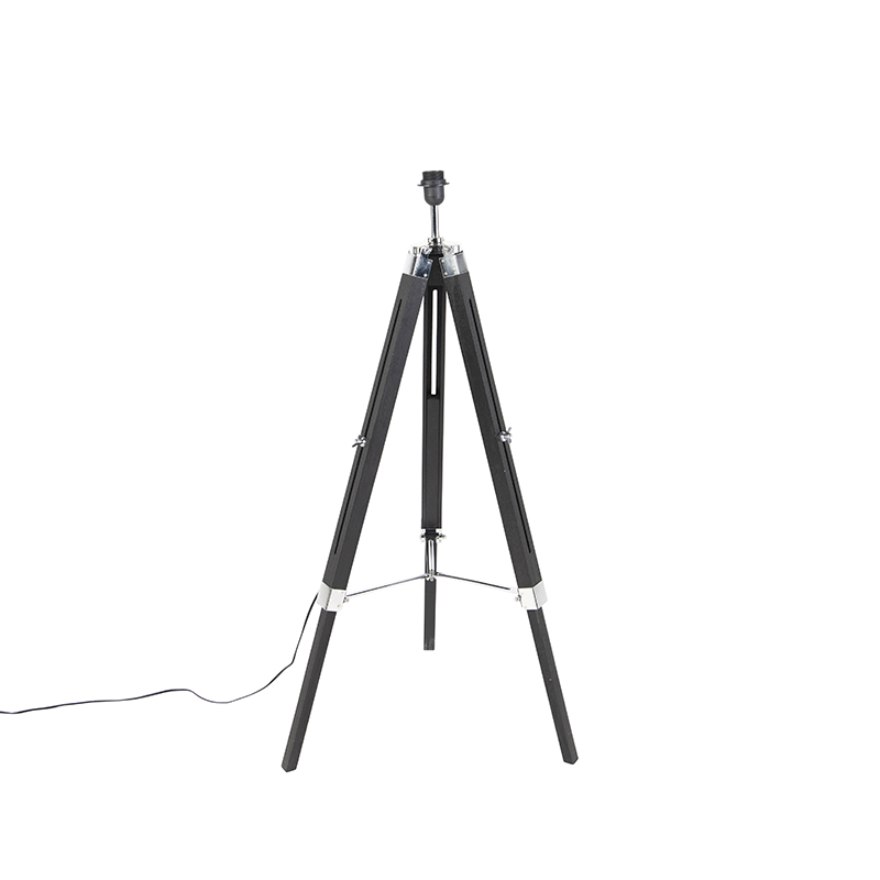 Stehleuchte schwarz mit taupe Leinenschirm 45 cm - Tripod