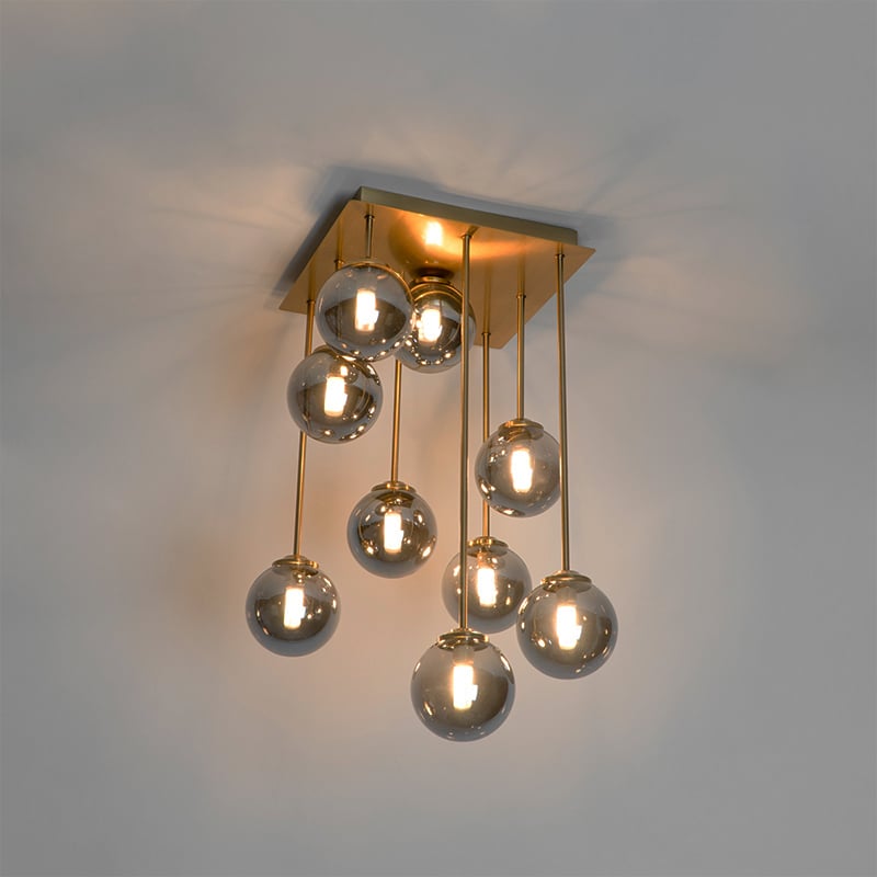 Modern Ceiling Light Gold 9-Light with Smoke Glass - Athens