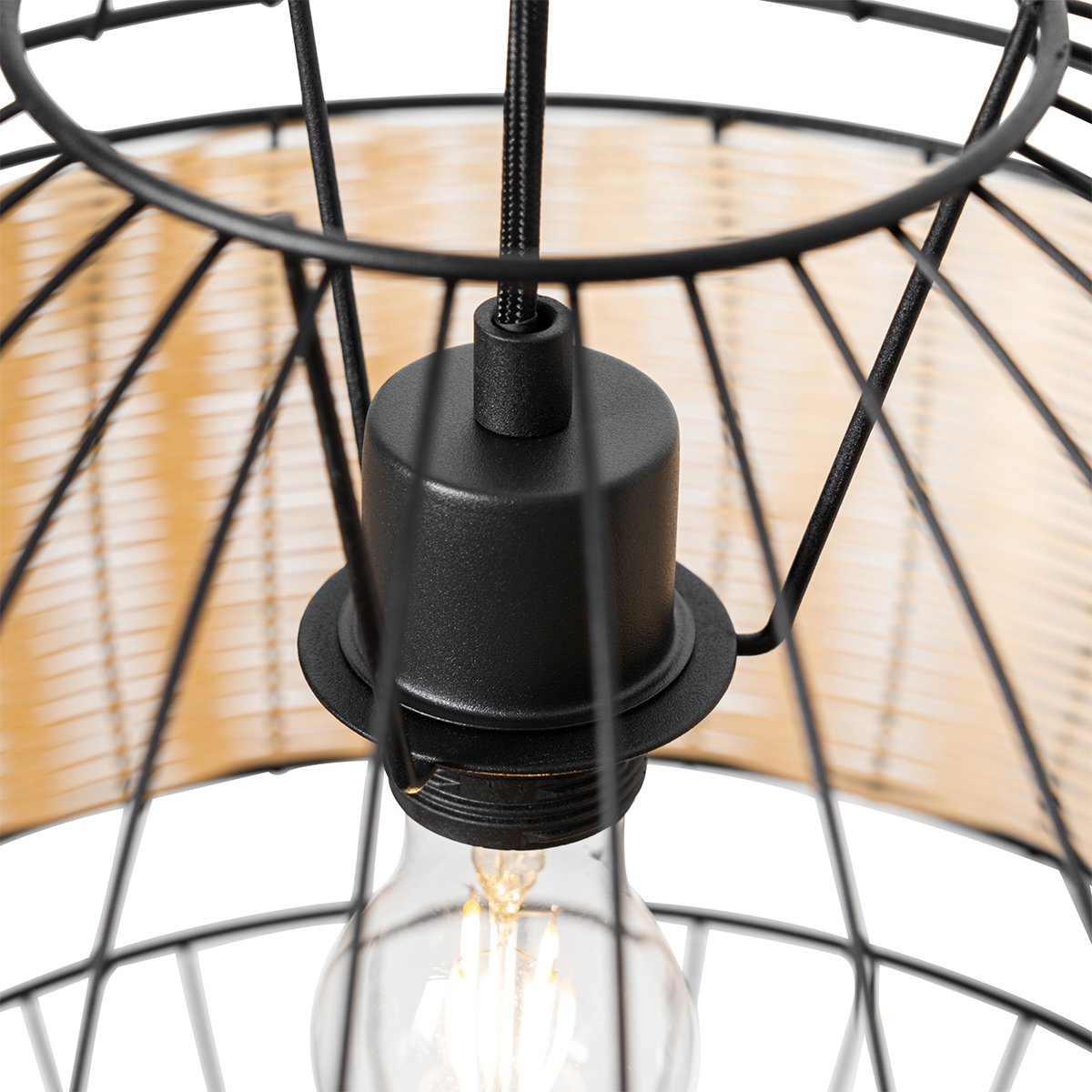Lampada a sospensione orientale nera con rattan 38 cm - Emir