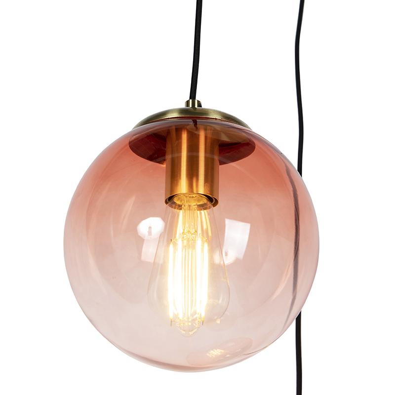 Art Deco Pendant Light Brass 45 cm 3-Light Pink - Pallon