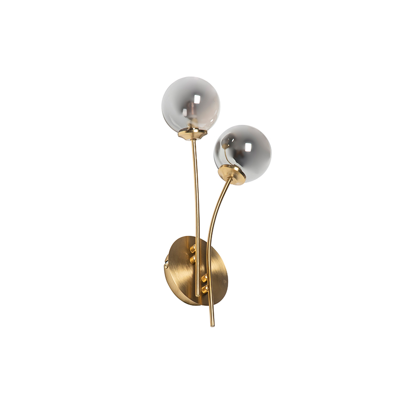 Moderne Wandleuchte Gold 2-Licht mit Rauchglas - Athen