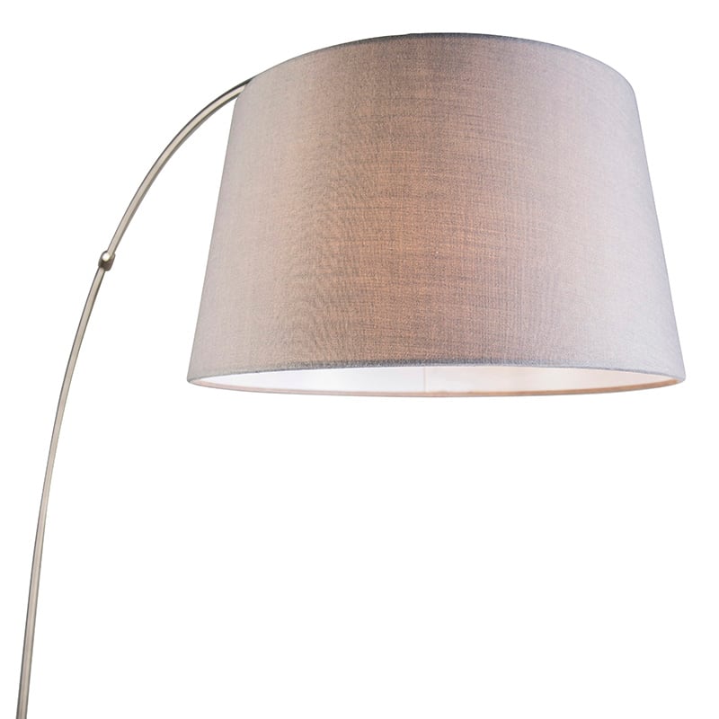 Lampe à arc moderne en acier avec abat-jour en tissu gris - Arc Basic