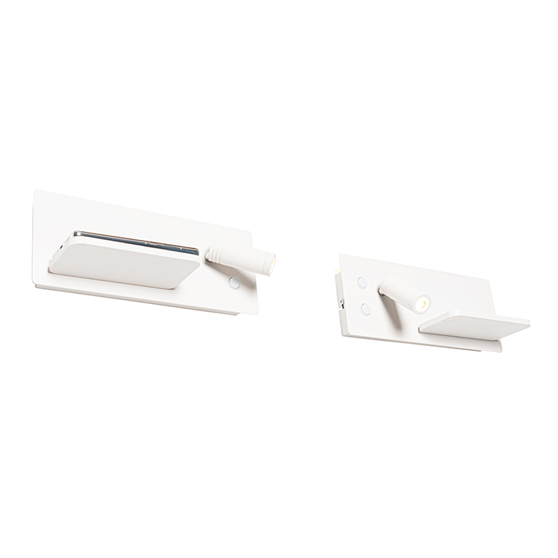 Set of 2 Wall Light White Incl. LED with USB and Inductive Charger - Riza