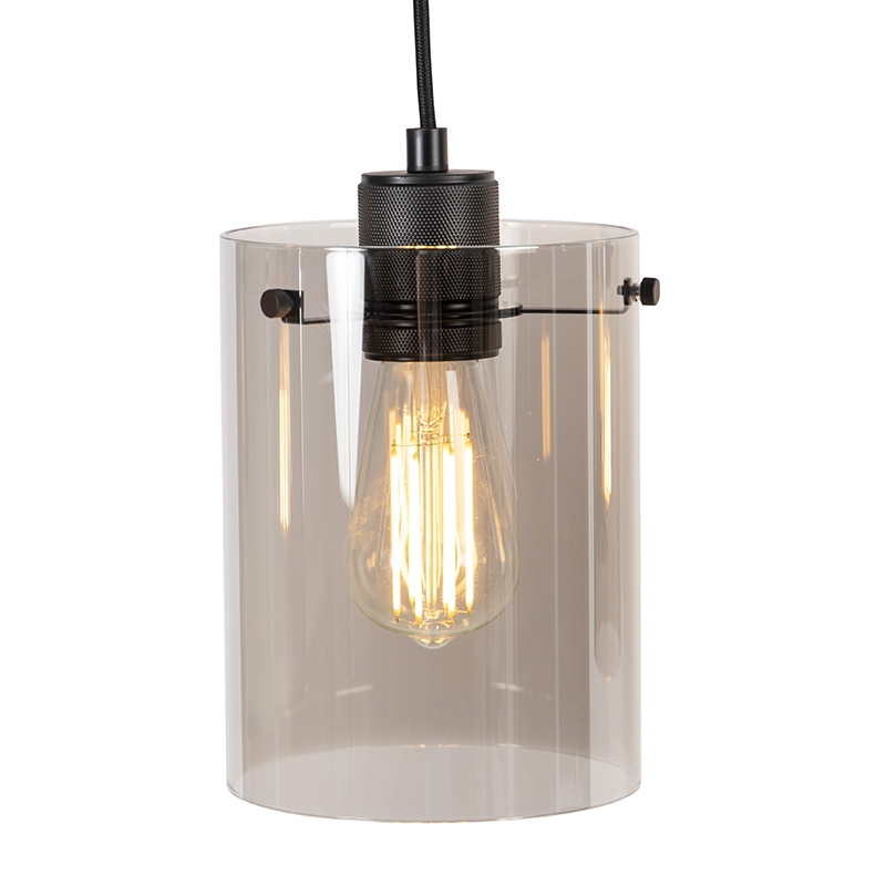 Lámpara colgante de diseño negra con cristal ahumado 4 luces - Dome