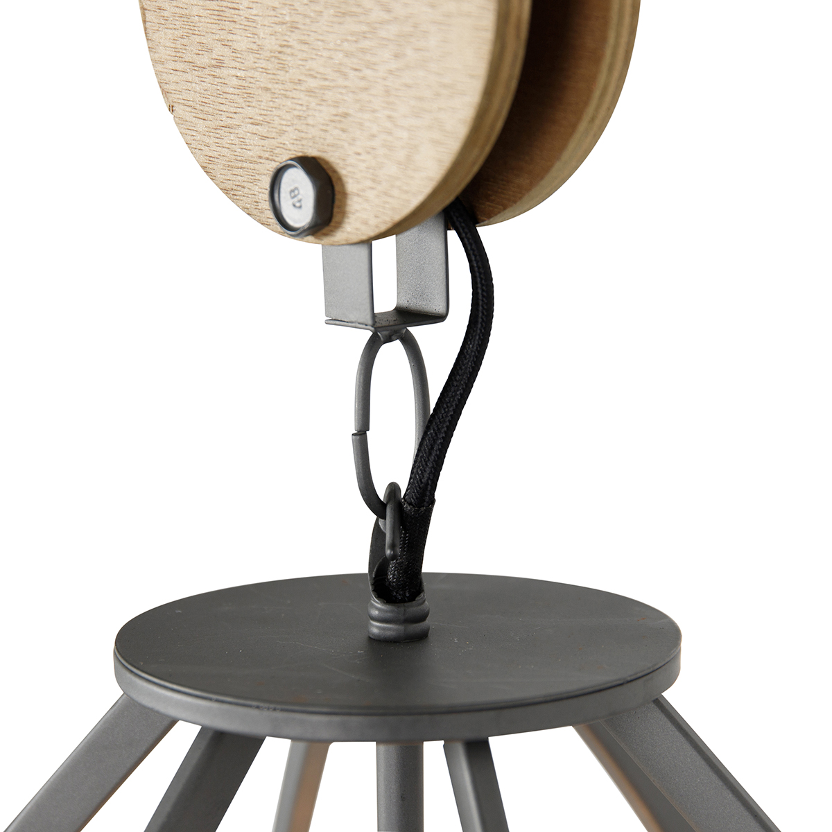 Lampada a sospensione industriale grigio scuro con legno 34 cm - Arthur