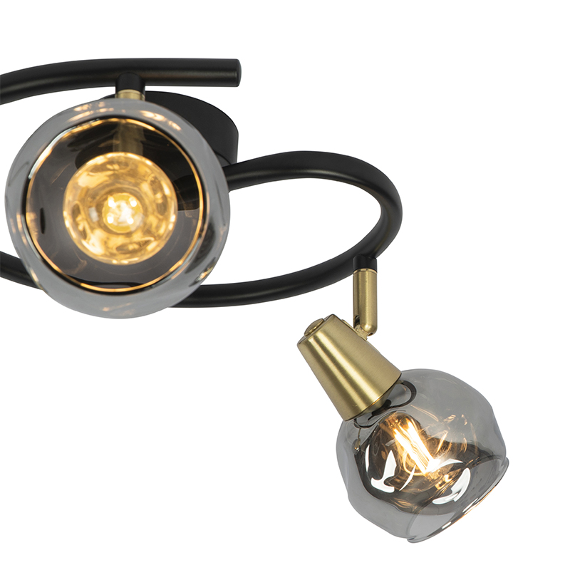 Black Ceiling Light 44.5 cm with Smoke Glass 3-Light - Vidro