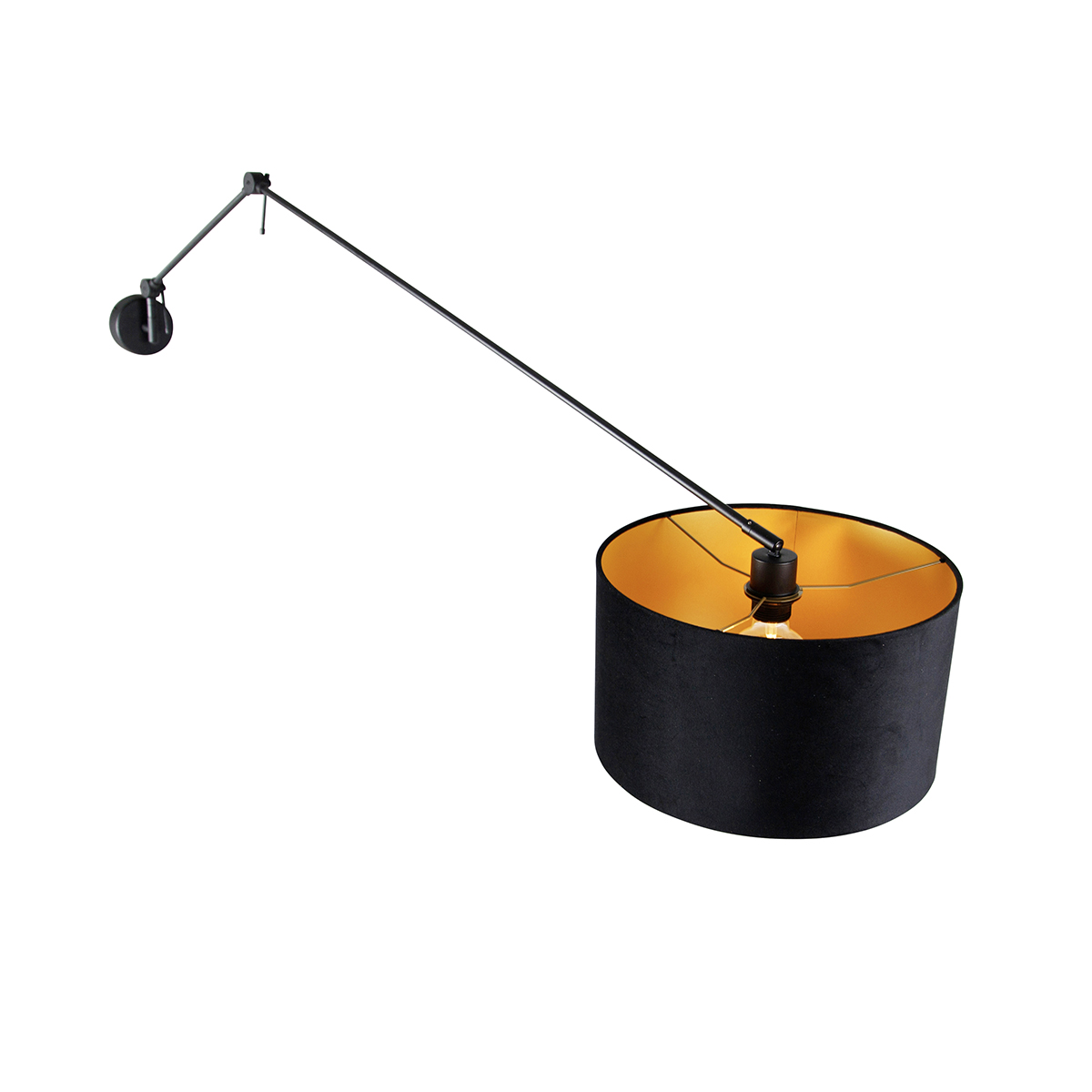 Wandleuchte schwarz mit Veloursschirm schwarz 35 cm verstellbar - Blitz
